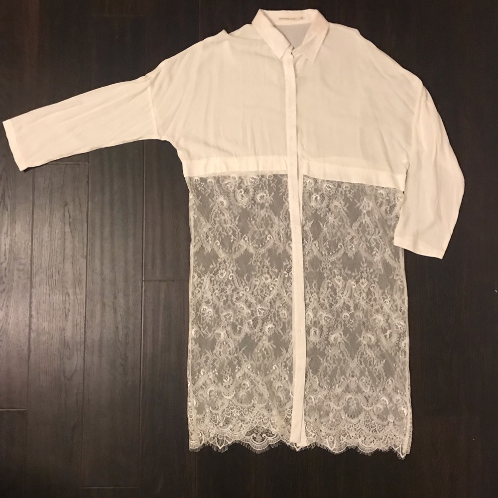 Lace white button down blouse